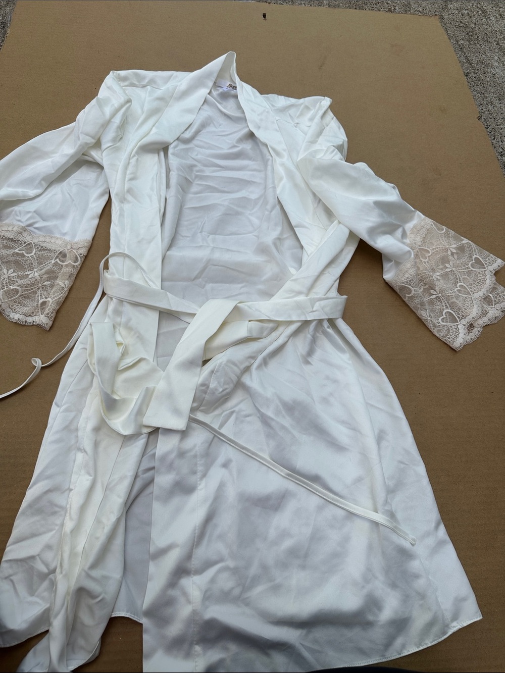 Flora Nikrooz White Satin Robe with Lace Cuffs